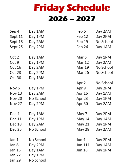 Friday Schedule